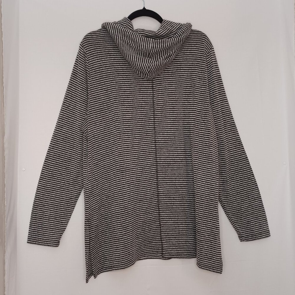 Women's Premise Black‎ N White Striped Drawstring Hoodie with Side Slits Size XL - Picture 2 of 8